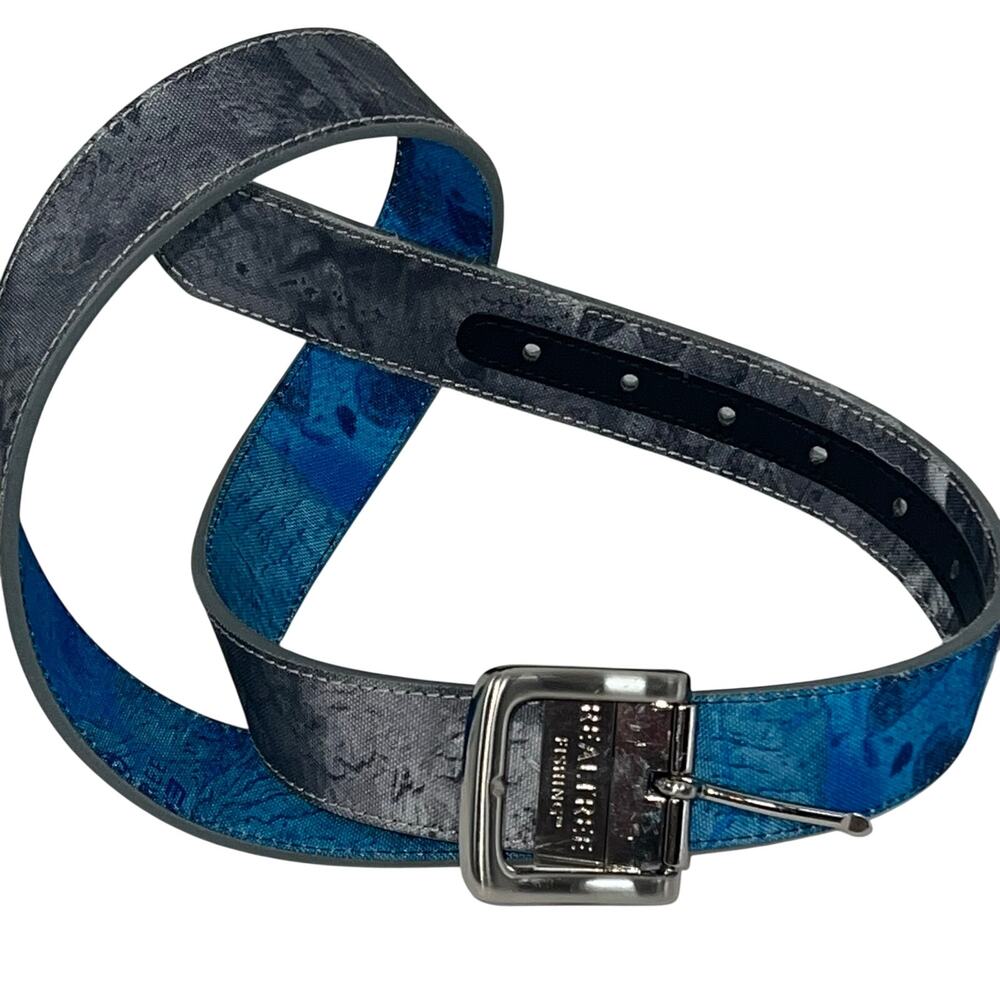 Realtree WAV3 Fishing Reversible Belt Blue & Gray Pattern Twist Buckle 1" Wide
